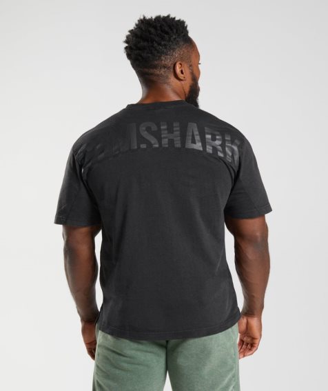 Gymshark Power Washed Férfi Póló Fekete | HU-P-350